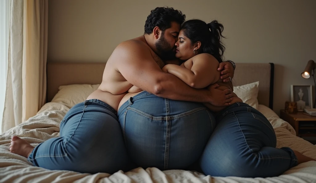 a big belly man and a big belly woman, full body shot