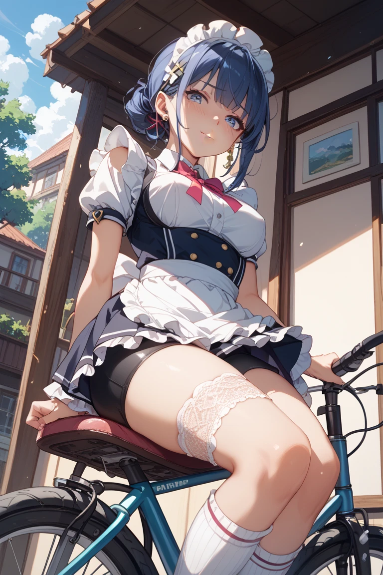 M-shaped legs、、Lift up your skirt、classroom、machine、Showing panties、Blushing、I can see her panties、Pull up your skirt、Blushing、Blue Hair