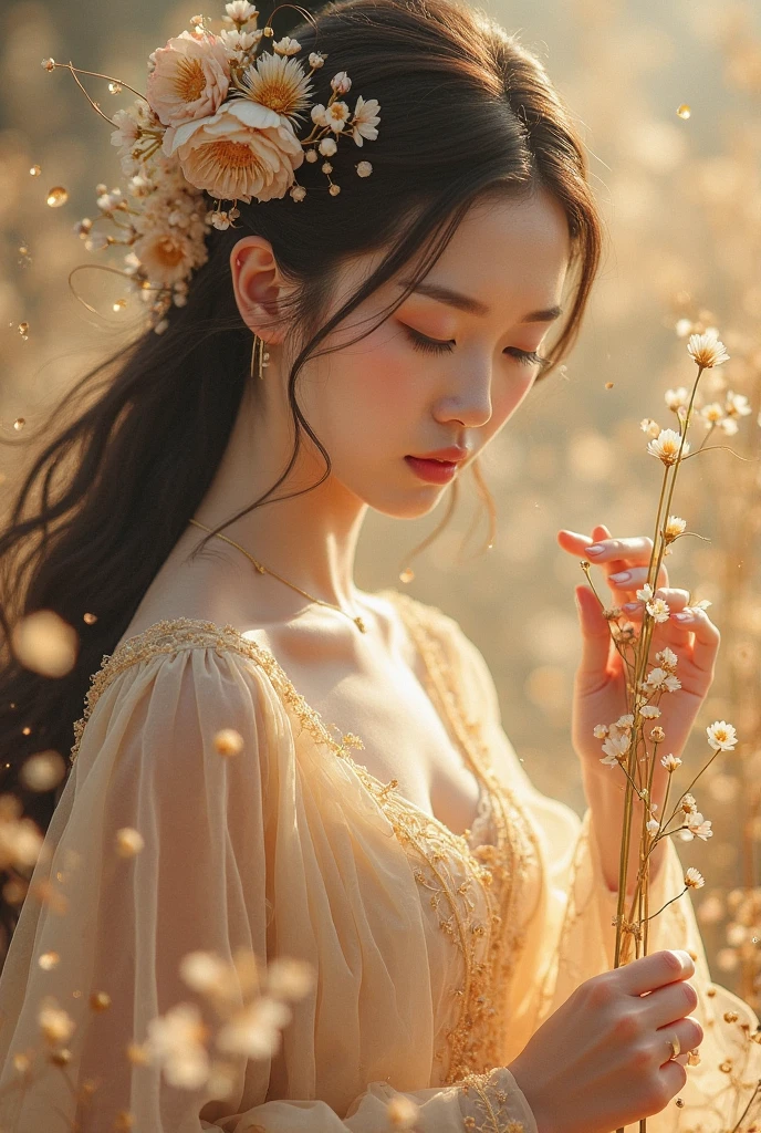 castle in the distance、face is in front、look at the camera、profile、8K、real photos、ultra high resolution, master parts, highest quality, ticker , cinematic images,nice girl、Ann、16 only、Annグロサクソン、double eyelid、droopy eyes、very big eyes、eyes are purple、dark eye shadow、lips are very thin、The tip of your nose grows beautifully...........................................、small nose,,,,, very detailed , silver hair、straight short hair、smile、 sweet expression 、）、very clear shadows , jewelry , fine eyes, Very difficult, shiny skin , パーフェクトブリリAnnト, perfect sentence, dramatic shadow、white tiara on head、Gold necklace around the neck、White aristocratic dress with gold embroidery、glass high heels、angel wings