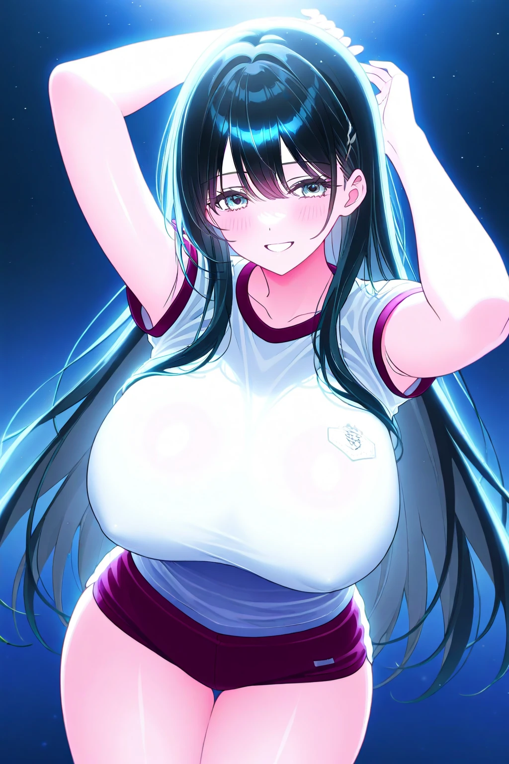 ((Masterpiece, Best Quality)),
stand in center of screen,(from head to shin),
1girl, Ai Hoshino,shiny skin,
idol live costume,
(impossible clothes,silhouette),
(Stars in the Eyes,sparkle in the eyes,
clear eyes, beautiful six-pointed star eyes),
((colossal breasts, pregnant)),open mouth,smile,
black pantyhose,(hair ornaments),
City,street,(from front),Framing