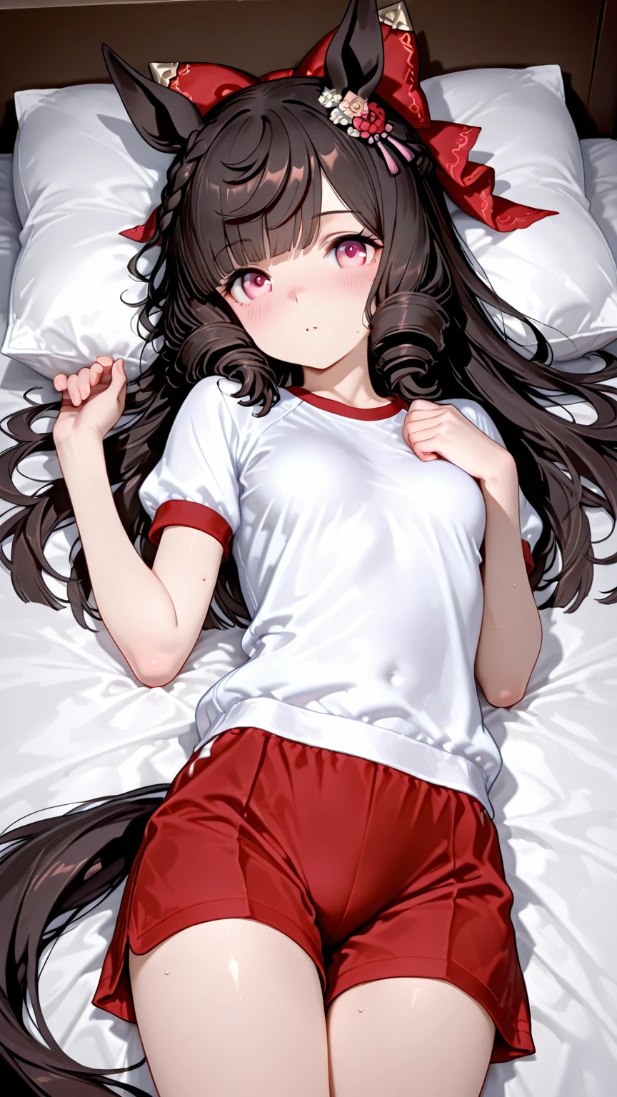 high quality, 最high quality、 Stylish design, (((The cutest girl))), ((Thin legs))、(((最high quality))), High resolution, ((detailed)), ((masterpiece)), ((Super detailed)), 16-year-old girl、Black Hair、Inner Color、((Lying on your back in bed)),((Sexual))