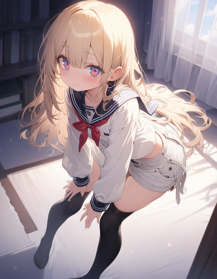 Highest quality, Anime Moe Art Style,Best Anime 8K Konachan Wallpaper,pixiv contest winners,Perfect Anatomy, (Please draw a girl walking sleepily to school...... ),break, 1 Girl, (alone,,,13 years old:1.3),high school student, short hair, amount, (Hair above one eye:1.7),All limbs, Full Finger,Big breasts, Between the legs, Small eyes,accurate black eyes, Hair Clip, (Sailor suit:1.5),(female underwear:1.5) skirt,bed room. break,Very detailed,High resolution,ultra high density skin, Professional Lighting,8K eye detail, (Cute illustrations:1.2),hair,Expressionless,(Hair on one eye:1.5),Sailor suitlure,Spread your legs and wait.Big breasts,female underwear,