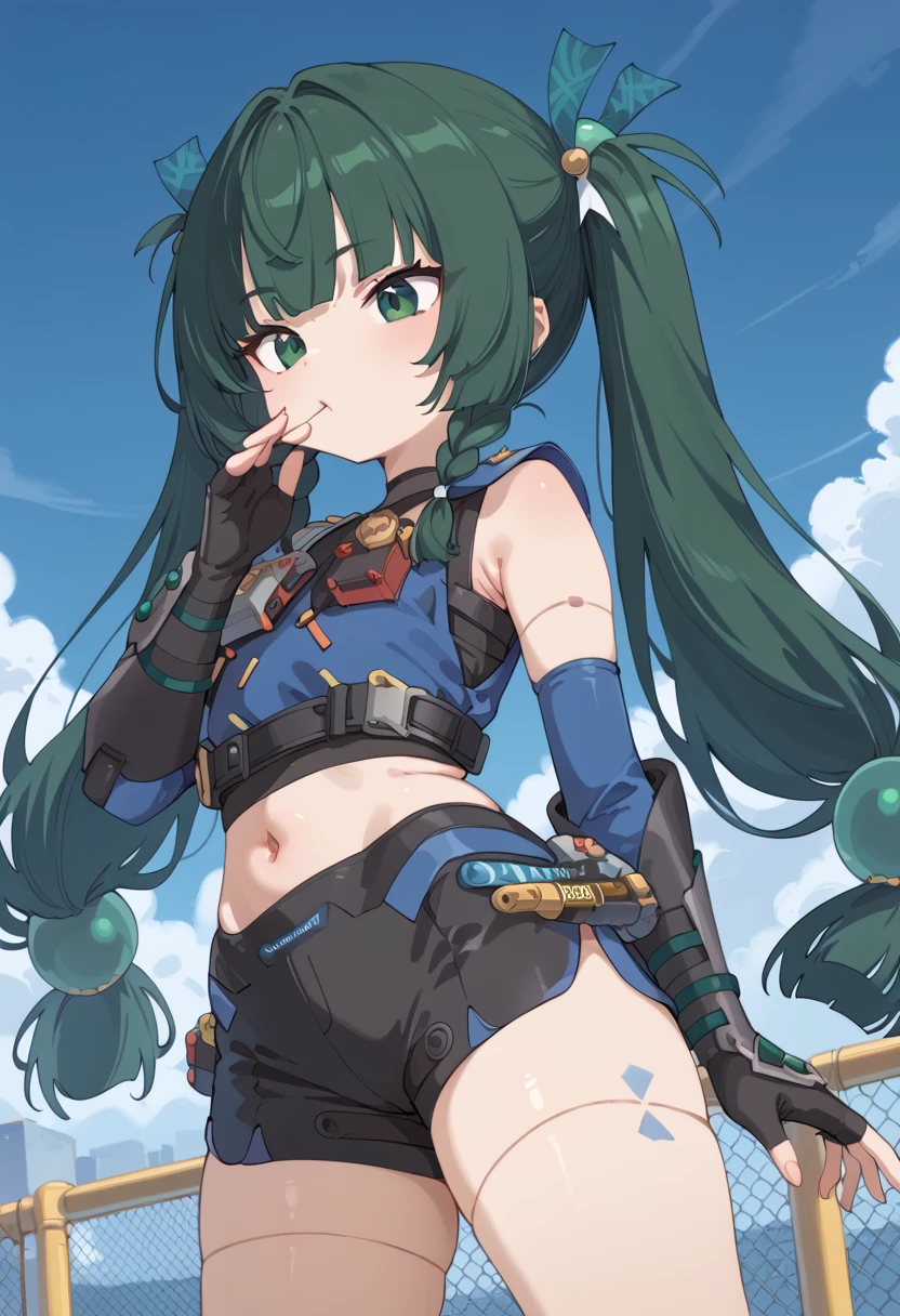 female captain planet, leotard, midriff, green hair, gloves, boots