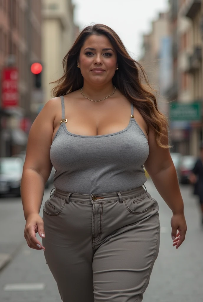 RAW PHOTO, her name is Alejandra, high quality, 1 old woman, ((58-year-old plus sized body latina woman)), (((58 years old))), ((plus sized)), (((chubby body))), ((wrinkled body)), (((old body))), ((long hair)), wearing stylish fashionable Generation X wear different colored, POSE: dynamic pose, BREAK, BACKGROUND: outdoor: city scape, film grain