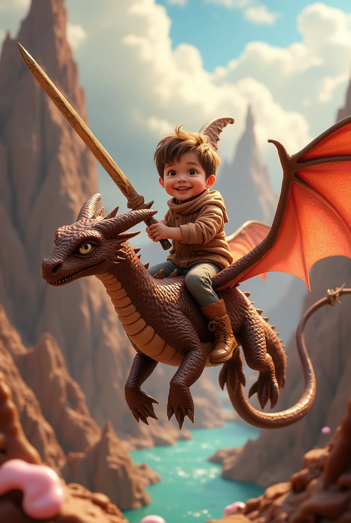 The medieval boy with a fire-breathing dragon 
 
