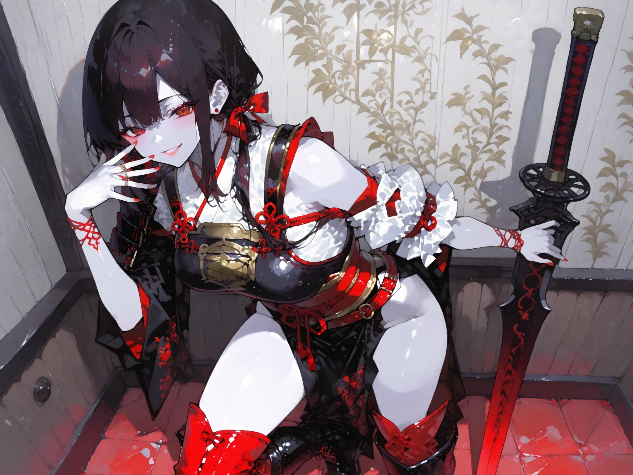 {{{{masterpiece}}}}, {{{hyper detailed}}}, {{{highres}}}, {{good anatomy}}, (((best quality))), ((an extremely delicate and beautiful)), {{an extremely detailed and delicate}}, {8k cg wallpaper}, {{illustration}}, ray tracing, bokeh, (splattered ink:1.3), 1girl, solo, hu tao(genshin impact), boo tao, symbol shaped pupils, hiten1, sulky look