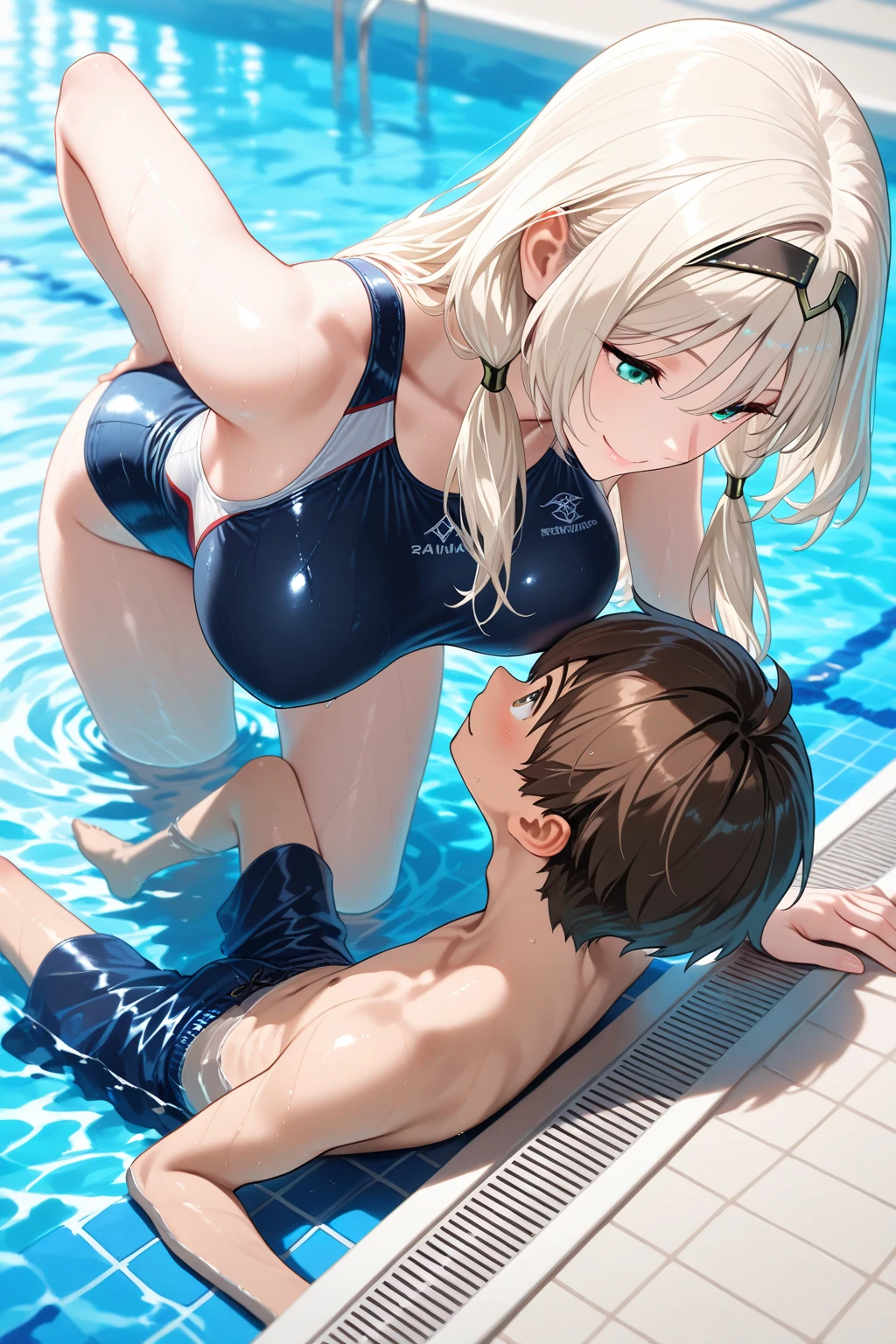 score_9, score_8_up, score_7_up, source_anime, ((((hug from behind)))), sex from behind, standing sex, ((((motion lines)))), vulgarity, (((wrestling ring)))), ((1shota boy)and(1 girl)), (hetero), BREAK (1shota boy,short stature:1.4), ((((shota boy is 10 years old)))), small penis, undercut, ((((He looks smug)))), BREAK ((((1 girl,short stature)))), girl is 8 years old, (slender body:1.4), (long hair, french braid),straight hair, blonde hair, light blue eyes, ((((flat chest)))), covered navel, collarbone, pale skin,shiny skin, ((She wears aqua competition swimsuit)), (((She looks rolling eyes))), (((She looks ahegao))), (trembling), (cum on clothes:1.4),cum on body,excessive cum,cum facial,bukkake,cum on hair,cum in pussy, clothing aside, clothed, text,