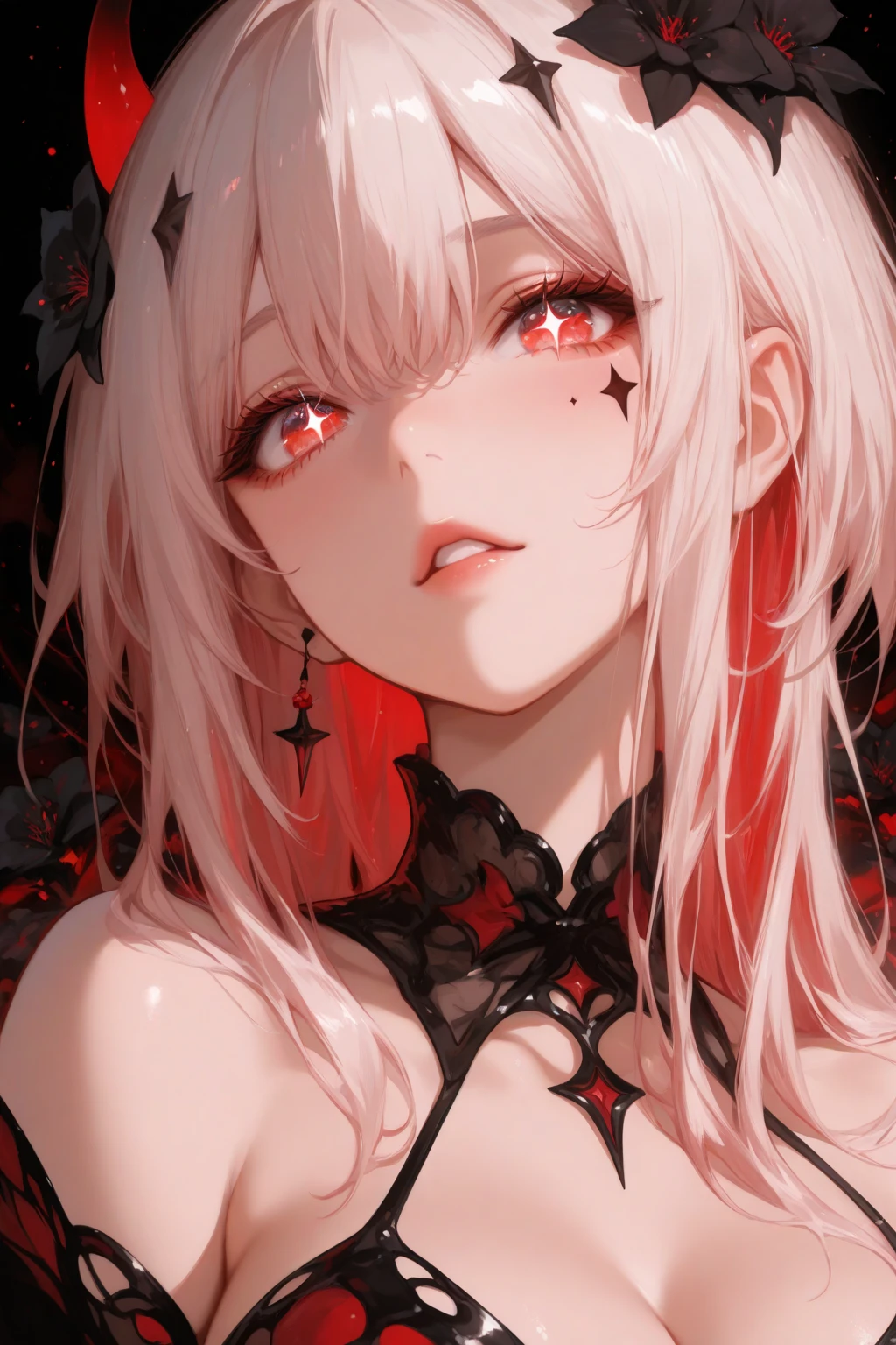 (masterpiece,Highest quality), solo,A white-haired woman is holding a candle,Anime Skull Woman Portrait,Beautiful Necromancer girl,Beautiful girl necromancer,,Smokey, Flowing white hair,Critical Eyes,Pale skin,Black eyeshadow,Black blood and tears,Two fangs exposed,Gothic Girl Anime Characters,Beautiful Necromancer,gothic fantasy art,Dark fantasy art, White-haired God,Retrato de um Female Necromancer,Female Necromancer,Goddess of Death,Dark atmosphere lighting,The light shines,Mysteriouagic,Edge Light, (Blood splatter:1.5)