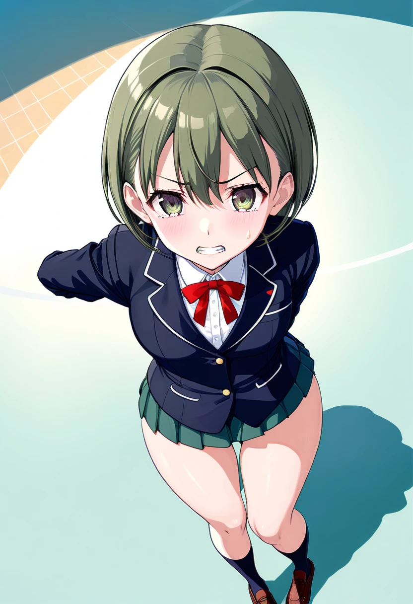 (8k,High quality),(at classroom:1.3), stripe border green White mini micro bikini,,((Solo,A boy)),(embarrassed and blush,disappointed,constricted pupils:1.2,scared:1.3,tears), (Patience:1.6),show teeth,flat chest,Short black Hair,lowrise bottom,fullbody