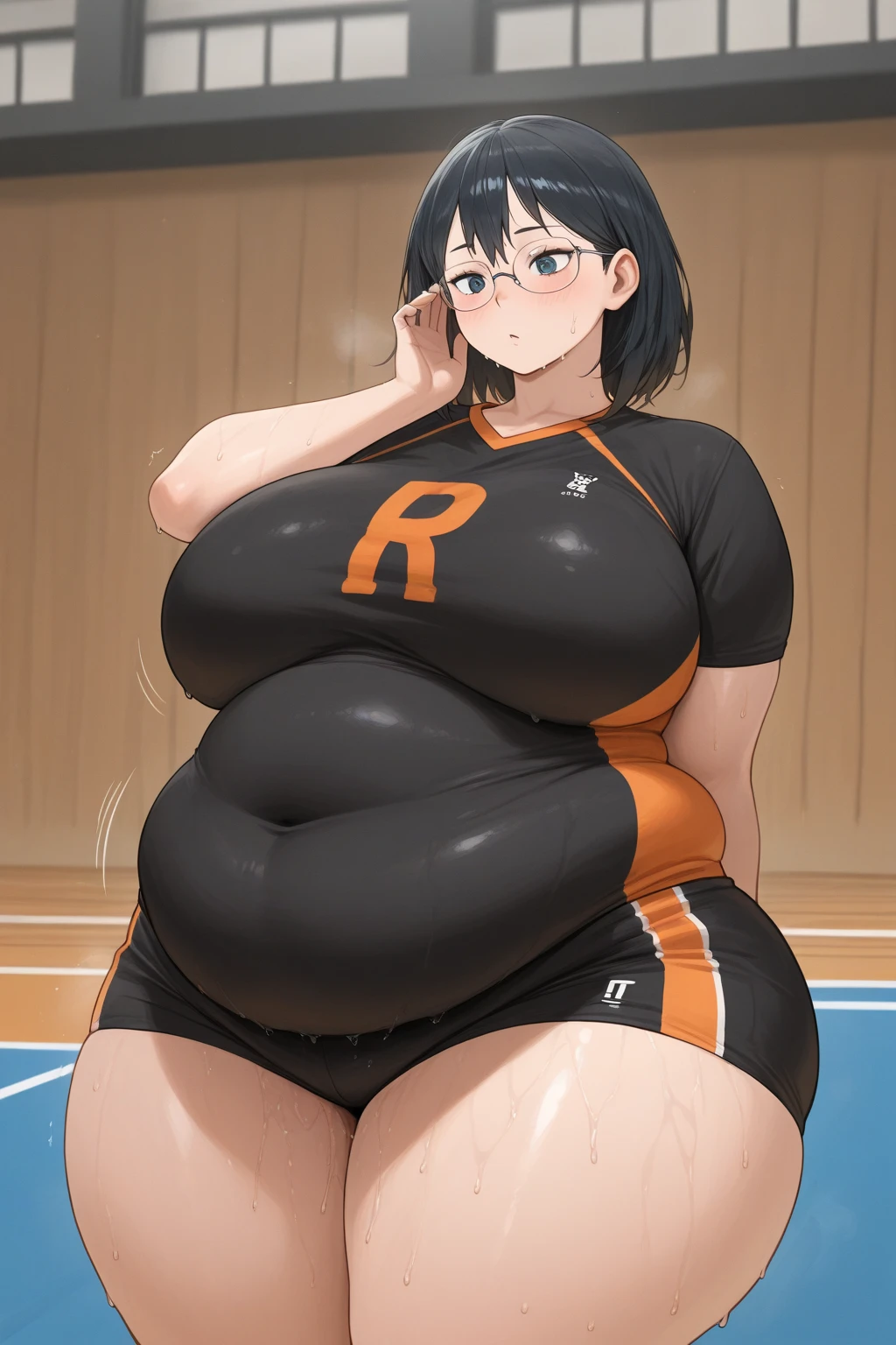 Shoichi, Uploaded on e621, by Pixelsketcher, by Bayard Wu, by Thomas Benjamin Kennington , author：Einshelm, Solo, full bodyesbian, Volleyball uniform, Volleyball, volleyball field, Green eyes，Large breasts，tit，cleavage，Pregnant women with