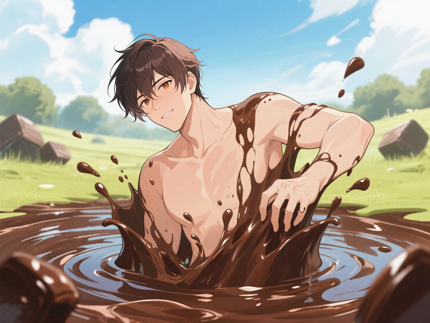 GROUP OF NAKED ANIME BOYS showing their smelly and sweaty feet close to the camera. FULL OF MUD AND MUD,TOUCHING EACH OTHER