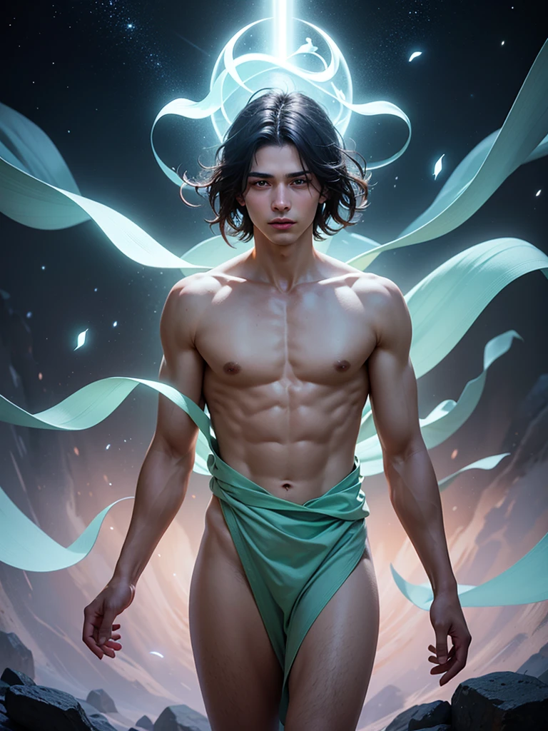 A serene, glowing man designed to comfort those with anxiety. He has an ethereal, almost otherworldly presence — his semi-translucent skin softly illuminated in pastel tones like lavender, sky blue, and mint green. His eyes are large, gentle, and deeply soothing, radiating warmth and empathy. His features blend elegance and softness, with slightly elongated limbs and delicate facial expressions that evoke a sense of peace. A faint, luminous mist surrounds him like a protective aura, giving the feeling of a warm, safe embrace. He wears flowing, minimal clothing that shimmers faintly, almost merging with the dreamy background — a magical scene filled with floating particles, glowing leaves, and tiny celestial shapes. He stands or floats calmly, his expression warm and inviting.
4K, cinematic lighting, soft focus, magical realism style.