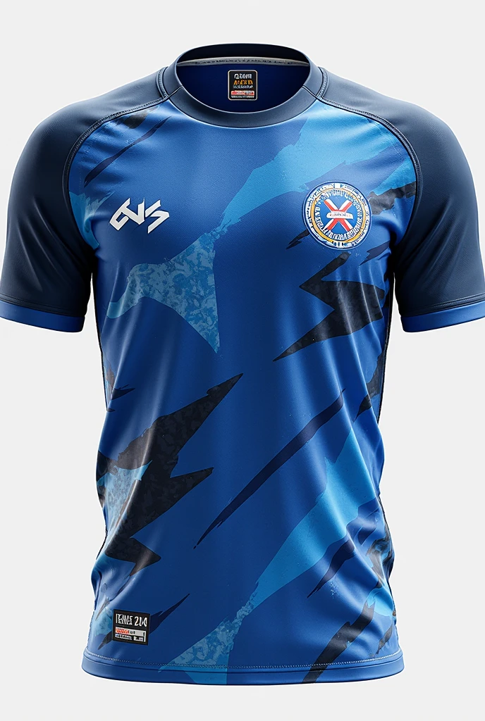 A very beautiful and unique custom team shirt in blue and yellow colors with the symbol of Ukraine 