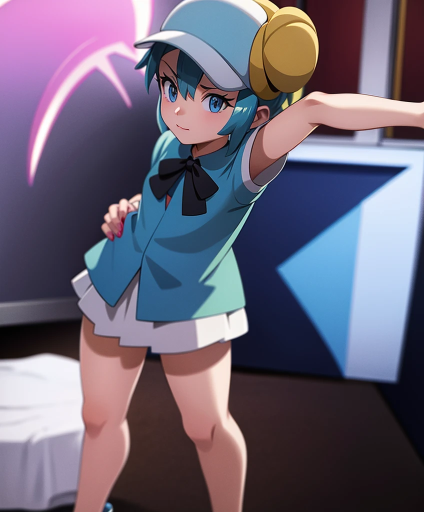 (Masterpiece: 1.3), (Best quality: 1.2), (2D: 1.0), (Anime: 1.0), (Illustration: 1.0), (Sharp: 1.2), (dawn_environment), (Arcade), (Clear, Shiny: 0.8), (Imitation: 1.1), (Ultra Detailed: 1.0), Cute, (1 boy, solo), (Human Furry: 1.6), 18 yo male, (Canine, monster_boy:1.2), (anthro_male_bear:1.2), sharp claws, detailed fur, short tail, front, side, back, blue and white fur, pink pattern, Fury, minimalist background, slim body, femboy, panties, wearing girly outfit, skirt, gloves, 