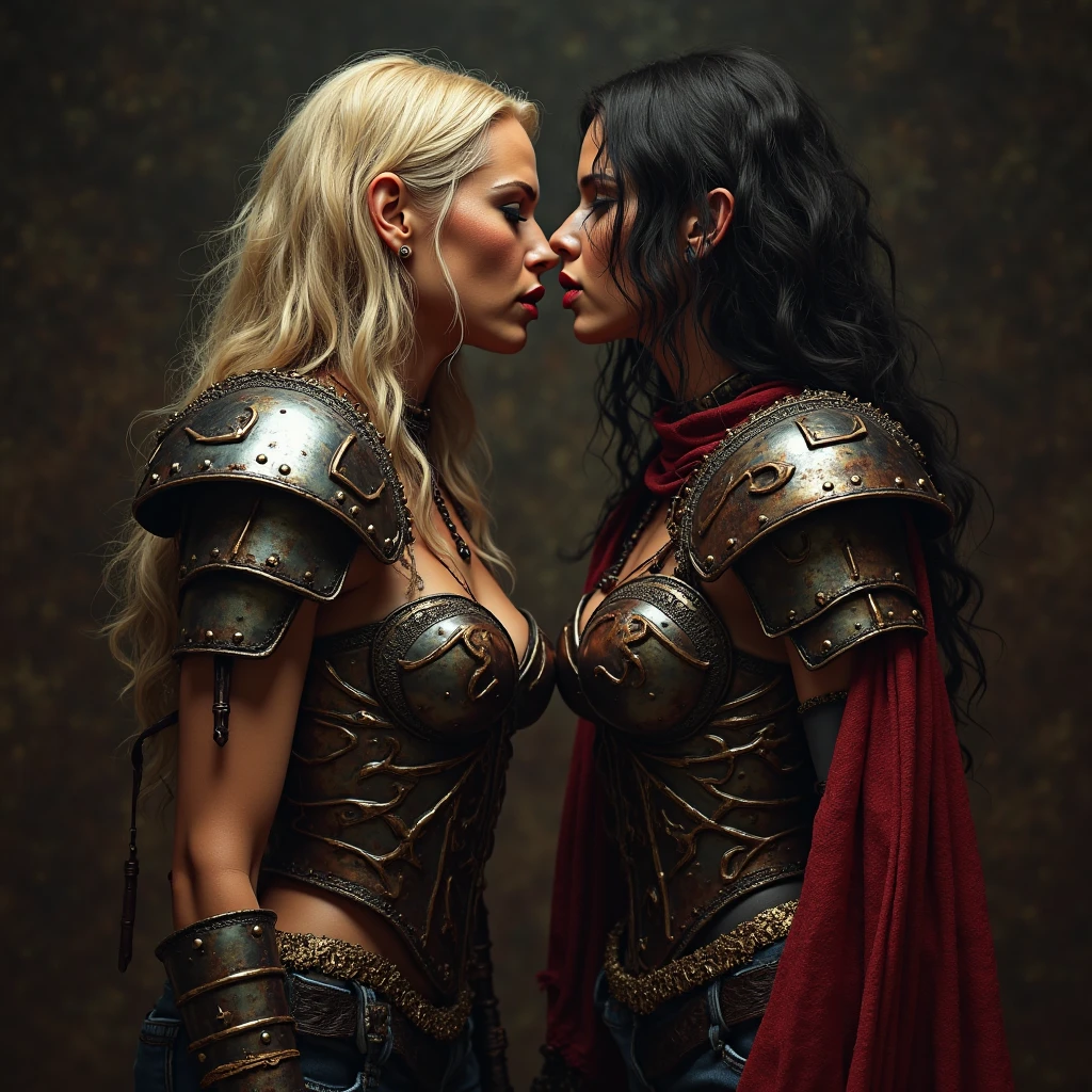 (best quality, masterpiece, high resolution:1.2), detailed painting, oil painting, visual novel, closeup, centered, two young female Khorne warrior, all fours, yuri, lesbian, (kiss:1.5), hug, cuddling, licking, eye contact, (looking at each other:1.1), (visible pussy:1.2), wet pussy, public hair, pussy juice, (beautiful face:1.2), detailed face, expressive eyes, blood, (seductive eyes:1), pleasure, joy, erotic, in heat, sexual arosal, (blush:1.3), small breats, nipples, rosy cheeks, midriff, love atmosphere, sweat, saliva, excited, passionate, heavy breathing, open mouth, horny, (naked:1.2), red pauldrons, realistic skin texture, short hair, black haircolor, makeup, (nsfw, uncensored:1.3), glowing, Style-Cuddles, Style-Interact, BREAK
her red armor gleaming in the harsh light of a bright day. close-up shot captures the intricate details of her ornate armor and the loving determination in her eyes. surrounded, crowd, The detailed oil painting transforms this tableau into a masterpiece, showcasing the brutality and opulence of the Warhammer 40k universe, on scifi battlefield, fight scene, science fiction, post post-apocalypse, godrays, atmospheric, cinematic, absurdes, surreal, vibrant colors, dramatic, brushstrokes, dry brush, methurlant, by giger and beksinski and Philippe Druillet and Paolo Serpieri, hajime sorayama, druuna style
<lora:khorne:0.65>
<lora:BearlySD:0.6>
<lora:zoom_slider_v1:-2>
<lora:m99_labiaplasty_pussy_2:0.25>
<lora:methurlant(style):0.2>
<lora:by_zdzislaw_beksinski_finetuned(style):0.15>
<lora:hajime_sorayama_finetuned:0.15>
<lora:SD15_druuna_style(comic):0.15>
<lora:DStenning(style):0.15>
<lora:backlight_slider_v10:1>