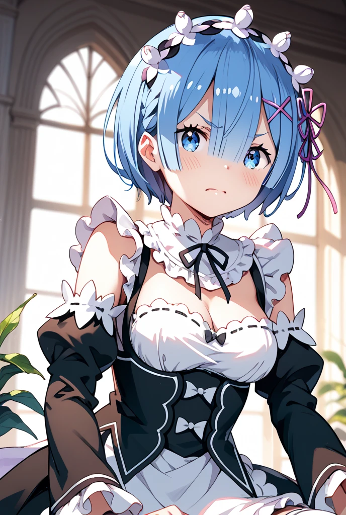 (((Pixel Perfect, Perfect detail))),girl,Re:Zero Rem,Rem's hairstyle,Rem-style hair accessory,whole body,Medium chest, Bangs that hide the right eye,(((1girl, double handjob, 2boys, penis,))) (((excessive cum)))