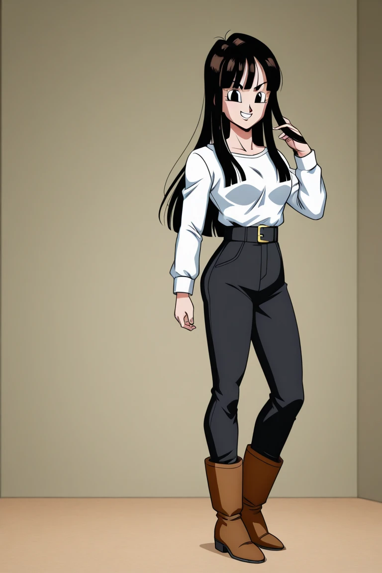 masterpiece, bestquality, ultra-detailed,
middle ages, medieval times, Medieval European fantasy,
(flat design, ligne claire, photorealistic),
cinematic lighting, depth of field,
(1girl, fullbody, looking at viewer, front view:1.4),
(very long high ponytail, japanese, thick eyebrows, Navy Blue Kendo uniform, Hakama, black hair, Yamato Nadeshiko girl, Cool beauty girl, angry eyes, Cold eyes, Tight Mouth:1.3),
gigantic saggy breasts, Clothes that are completely stuck to the chest, impossible clothes, Impossible clothing with perfectly shaped extremely gigantic puffy nipples, pawg, thin thighs, thick calf, (slender body:1.4), thin waist, milf, mature woman, puffy lip, lewd body,
standing contrapposto pose, spread legs, Dynamic composition, Hands on hips,
(Wear warm clothes, pants:1.3),
high waist T-back, (low rise hot pants:1), Whale tail, low rise T-back, hot pants, highleg panties, high leg panties g-strings , high leg panties thong,
(white background:1.3),