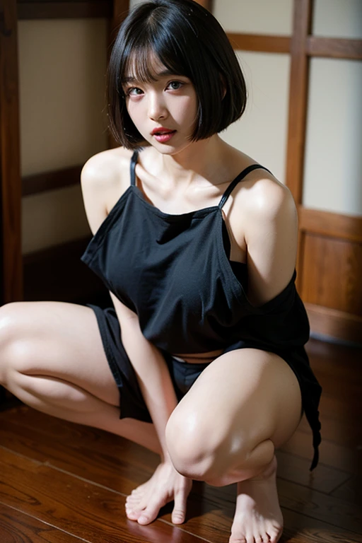 (High resolution:1.3), (16k, Photorealistic, Raw photo, Best image quality: 1.4), Japanese, (One Girl), Beautiful Face, (A vivid face), (Black-haired、short hair:1.3), Beautiful Hairstyles, Realistic eyes, Beautifully detailed eyes, (Realistic Skin), Beautiful skins, attractive, 超A high resolution, Surreal, High detail, Golden Ratio, Highly detailed cute girl,(20-year-old),  upskirt