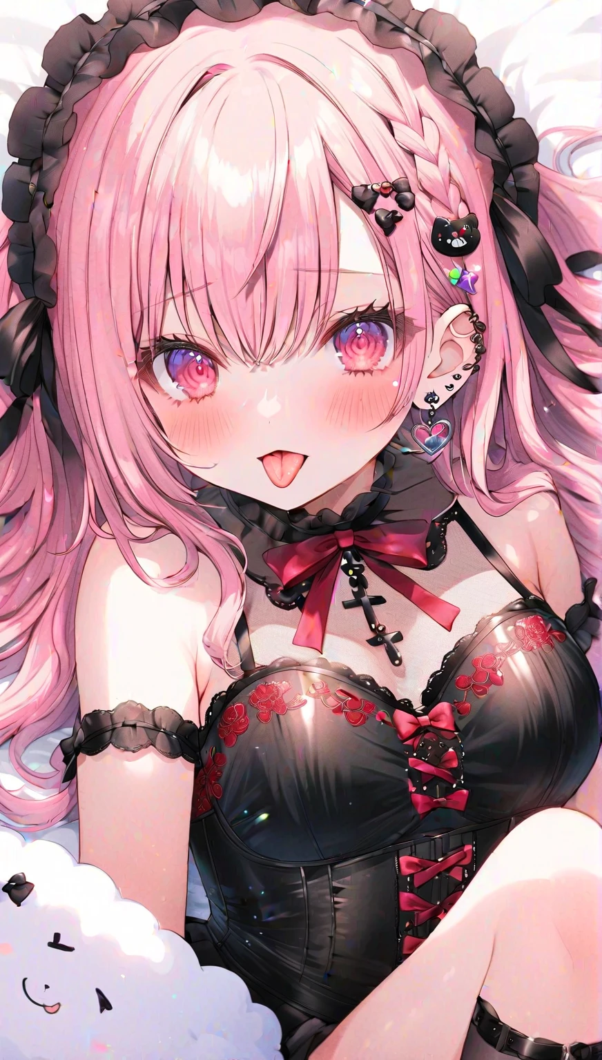 NSFW,7-year-old girl、dirndls、Wearing a collar、Very beautiful and Shining Eyes、Shining Eyes、1 girl、Large Breasts、Big Mouth、high school girl、Cat ear、Transparent pink short hair、
