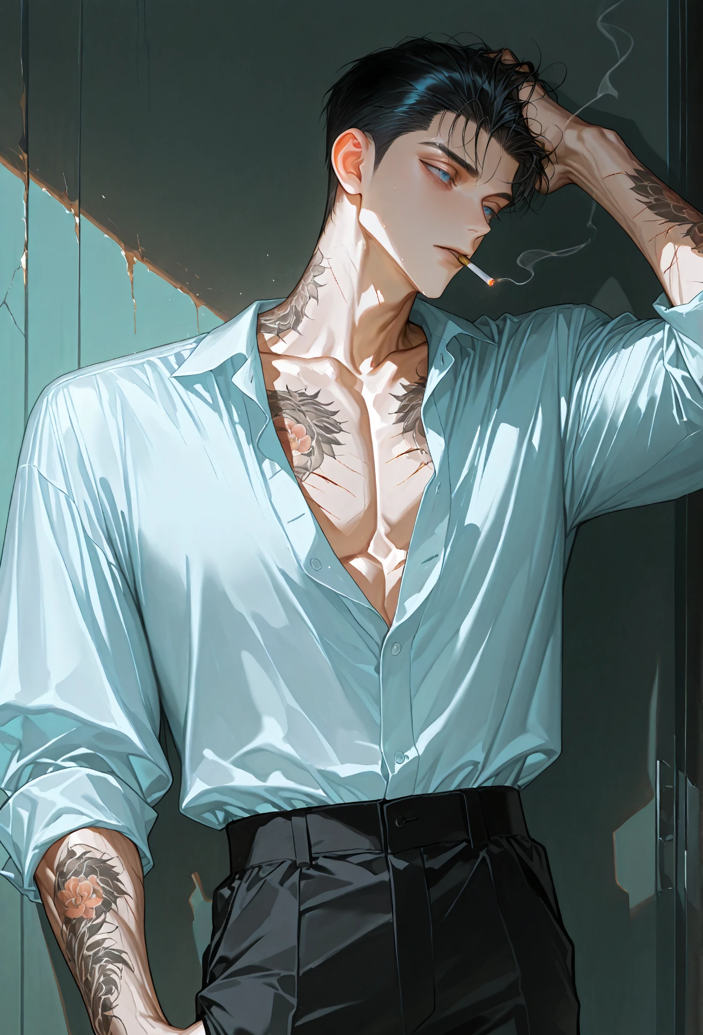 Boy wearing blue jeans and shirtless