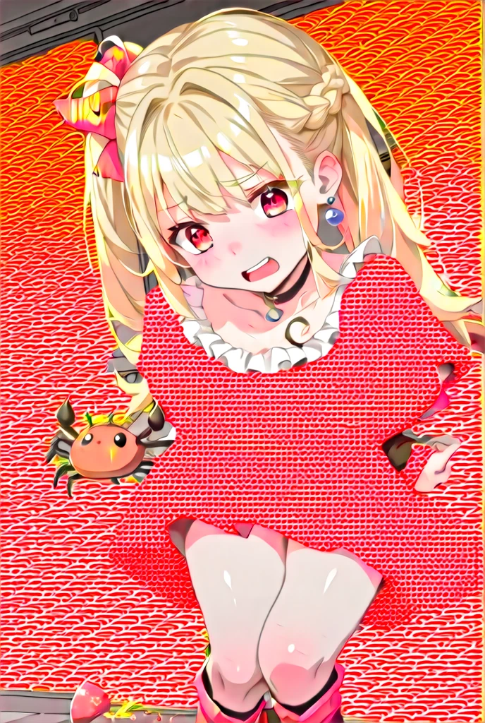 1GIRL, NEURO-SAMA, BLUE EYES, LIGHT BROWN HAIR, AHOGE, TWO SIDE UP, HAIR RIBBON, RED RIBBON, HEART HAIR ORNAMENT, STAR \(SYMBOL\), smile, NAKED, huge TITS, sexy legs, blushing, frontview, , squatting on grass, dildo inside pussy, winking, BEST QUALITY