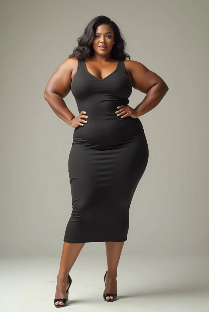 Best Quality, 4K, masterpiece, mature woman,55 years old,very sharp image,extremely beautiful woman,pinup,highly detailed beautiful face,big eyelahes,minimum waist,black midi slit dress, tights,long hair,excellent sense,(((one person))),highly detailed body,florish garden in the background