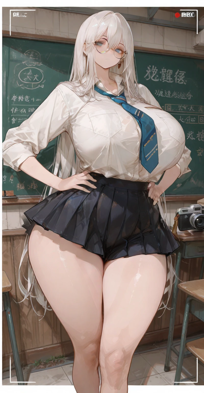 1girl in, Parted lips, blush, makeup, lightsmile, School uniform, Full body, Wide Angle, From  above, crass room, llight rays, Glow, thighs thighs thighs thighs, 鎖骨, Narrow waist, (masutepiece), Wallpaper,Wet body、Micro lingerie that can be seen even over clothes、Drooling