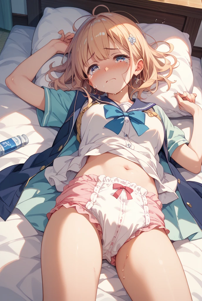 Browsing Caution,(Petite),(Cute man's daughter),((Penis in the crotch)),(((Cum from underwear))),blonde low twintails,Ahegao