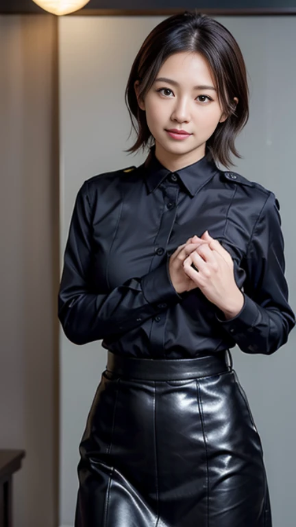 20 years old woman, (photorealistic:1.4, realistic), highly detailed CG unified 8K wallpapers, 1girl, (((thick body:0.8))), looking at viewer, (HQ skin:1.4), 8k uhd, dslr, soft lighting, high quality, film grain, Fujifilm XT3, ((upper body shot:1.2)), (((black silk collared shirt))), ((simple background, black background)), <lora:laurensiaineke-V1:0.6>
