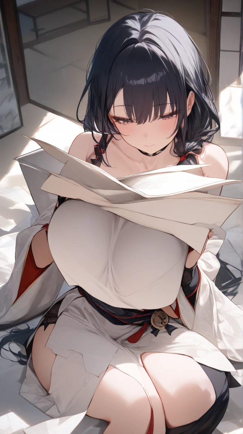 Schwarz(Arknights),grey hair,curvy body,wears Muslim clothes,big breast,nsfw,praying in bedroom,sitting on a prayer mat,crying, reading Qur'an.