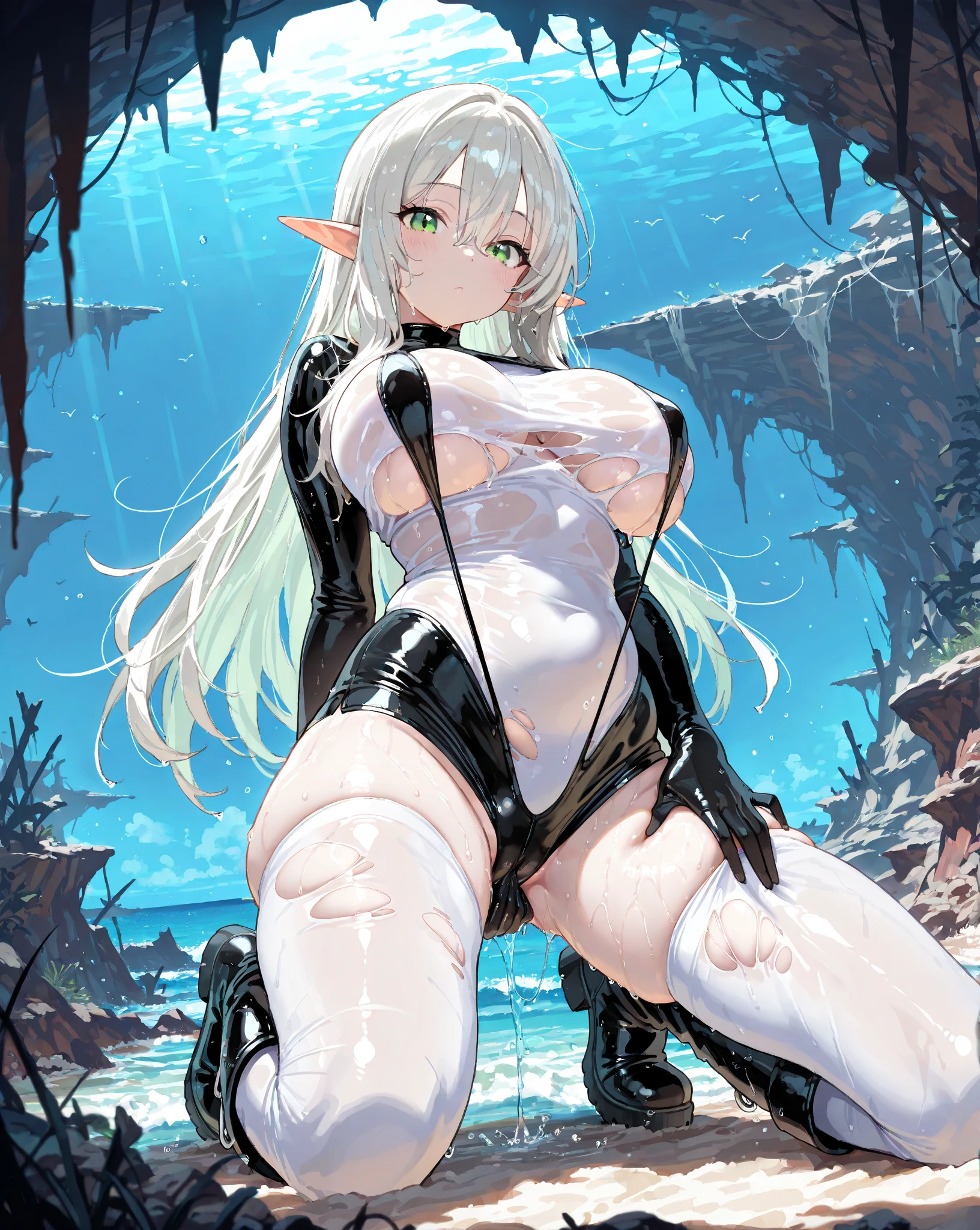 hermaphrodite, Androgynous succubus, (Erection - bulge only in the crotch:1.5 , Feminine physique、Feminine face), (Seductive facial expressions,Poses to seduce) Wet hair, wet costume, (Wet and drenched by white clouded liquid:1.5), (8K High resolution, high-level image quality、high-detai, Wallpaper l),(Perfect face),(Liquid -like costume,melted:1.2, transparent:1.3)、Golden eyes、(Perfect arms, Perfect legs, Perfect fingers, Perfect anatomy:1.2)、Dynamic Pose, Bewitching smile、long claws、piercings、The tattoo、Ruthless smile、Demon Horns、tusk(Variations hair color、Variations skin color)