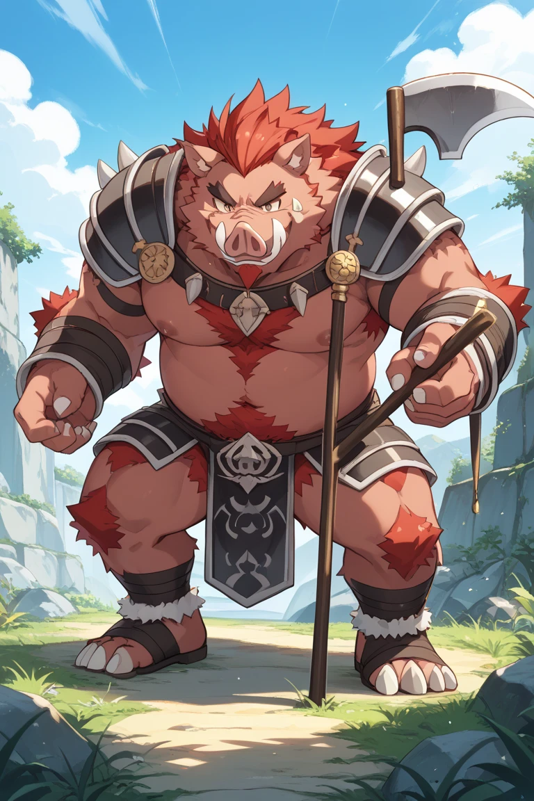 Invent a pokemon that is inspired by a very strong, muscular man with a pig face