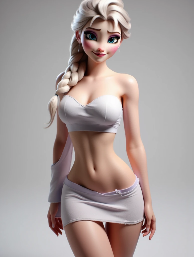 3D well fed ,Tall sullen Elsa skinny face,pudybelly, fullbodyimage ,gained put on weight