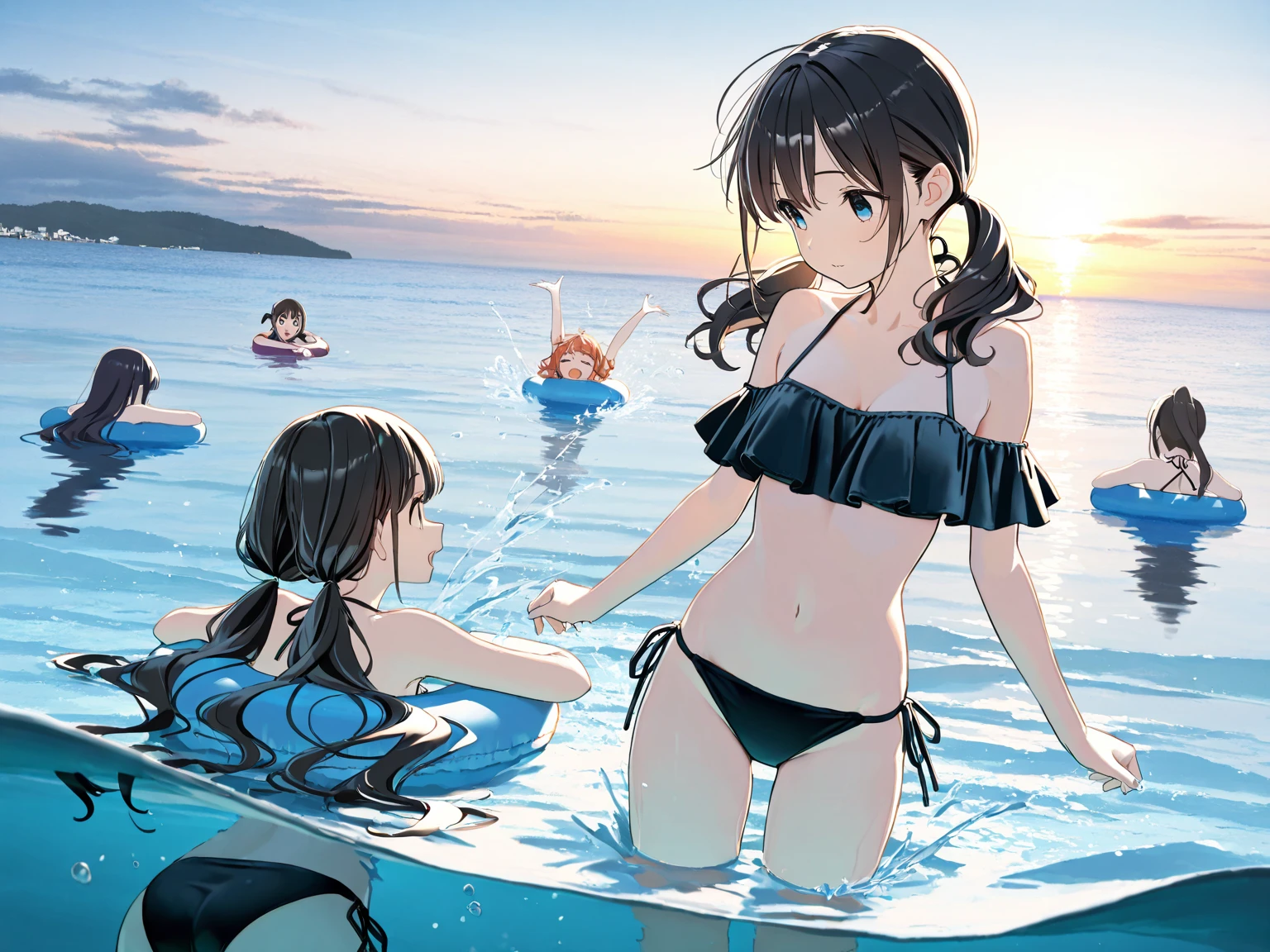 fine、tomboy、bikini、Swimwear、2 girls、Flirting、Overlapping the body