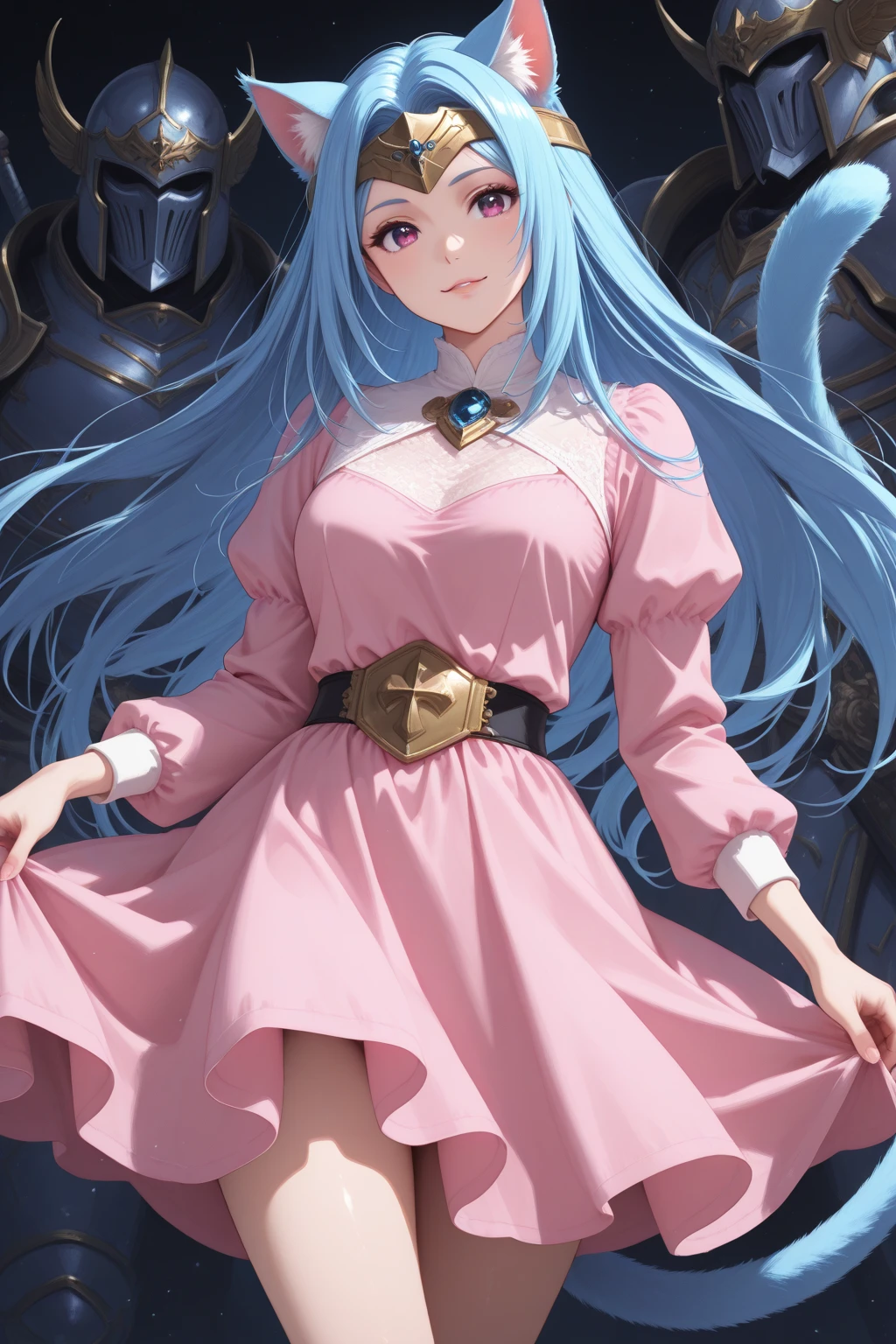 1 girl, game CG, white clothes, cleavage visible, shoulders visible, white short skirt, small white beret, jewel pendant, black shoes, gigantic breasts, pink hair, long hair, straight hair, princess hairstyle, ahoge , Pink Eyes, Smile, Observatory Indoors, Trees, Lake,