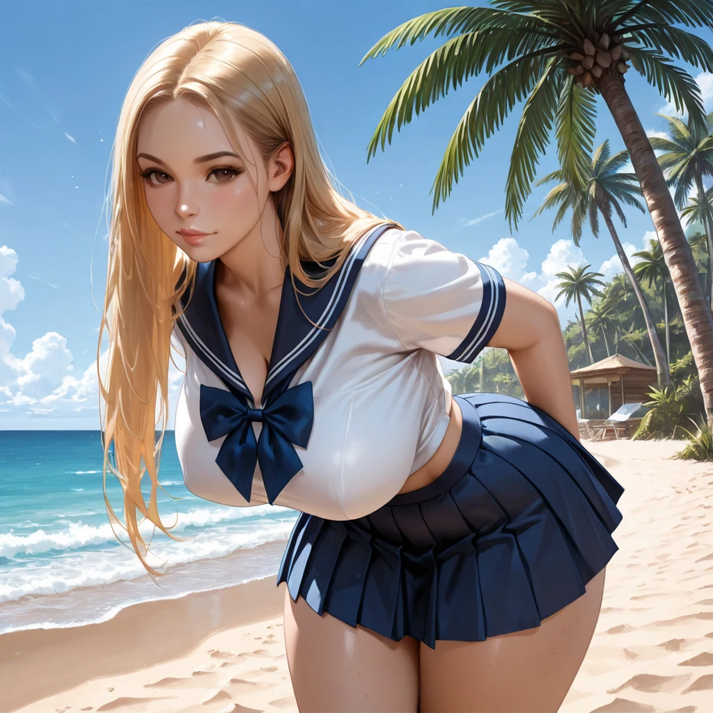 (RAW photo:1.2), ((photorealistic:1.4),(masterpiece:1.3),(best quality:1.4),ultra high res,(detailed facial features),(detailed body features),HDR,8k resolution, 1 girl, blush, long blonde ponytail hair, 8k, ultra high details, perfect nose, cinematic lighting, perfect body, sex position, nude, pussy, penis, pussy fucking, nsfw, half nude, beach background, open mouth, sweat body, lying on sand beach , 1 man spread legs