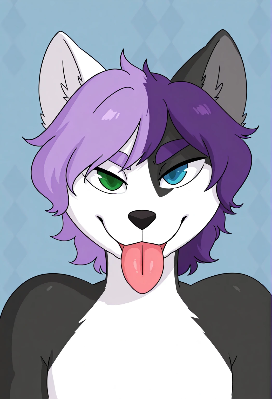 score_9, score_8_up, score_7_up, score_6_up, score_5_up, score_4_up, (Highwire, solo, naked, Anthro, blue inner ear, black fur, all black body, blue sclera, pink eyes, anthro black body, canine female, blue nipples, blue tongue), BREAK, blowjob, deep throat, deepthroating a human males cock, throat bulge, looking up at male, side view, male is cropped out,