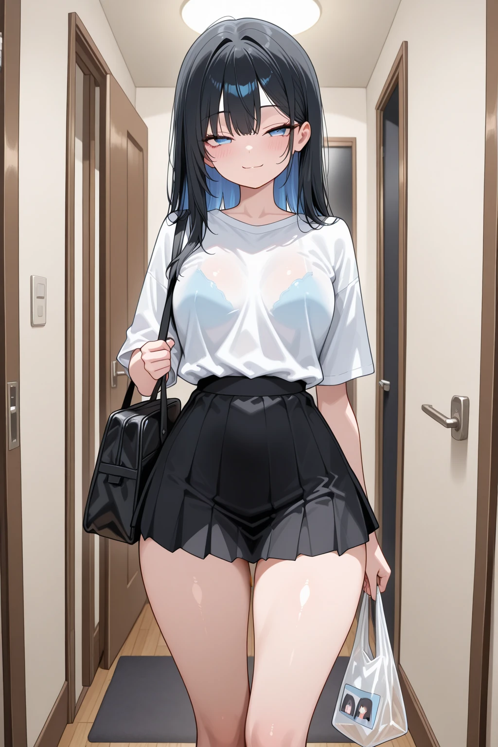 My name is Yukiko.I am a white test woman with long Sky blue hair,red eye color.I am 1.62 cm tall and weigh 47 kg. My breasts measure 260 cm, my waist 40 cm and my hips 200 cm. Dressed in a tight, low-cut pink blouse along with short black shorts  . With breasts 260 cm