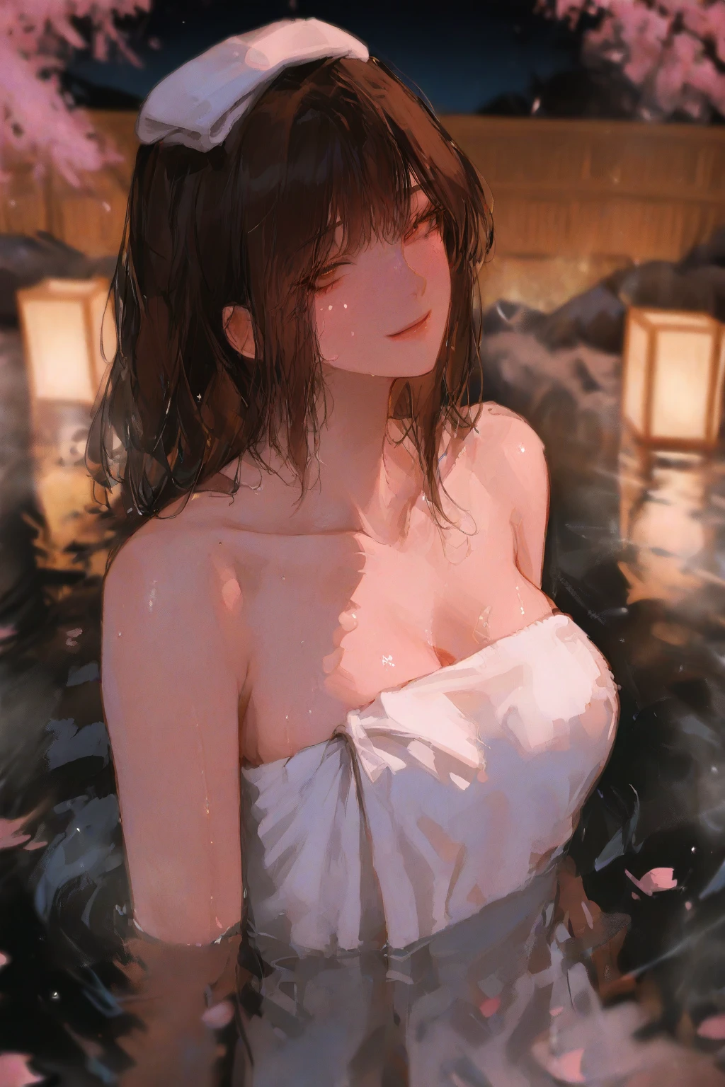 ((masutepiece:1.2, Best Quality, 超A high resolution:1.4, ultra-detailliert:1.4, absurderes:1.2)), (8K), realisitic、top-quality:1.4、女の子 1 人、((During hard sex:1.6)), Realistic depiction、(Photorealsitic:1.6)、Silver hair ,Longhaire, Beautiful hairstyle, wetting hair, (Saliva)、Choker, Sigh, ((whole body soaked:1.4)), suprised, (Trance:1.3), (outdoor bath:1.6), (Arm forward:1.3 , seduces,), profetional lighting, (((NSFW:1.8)))