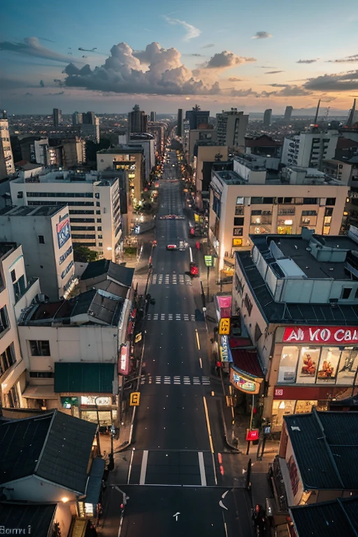 Cars are driving down a busy city street at night, downtown Vitória ES, bustling cityscape, Paulista Avenue, São Paulo, bustling city, Sao Paulo in the year 2 0 7 0, busy streets, city landscape, bustling city, city streets, city landscape, around the city, city street at dusk, Busy street, view from the streets