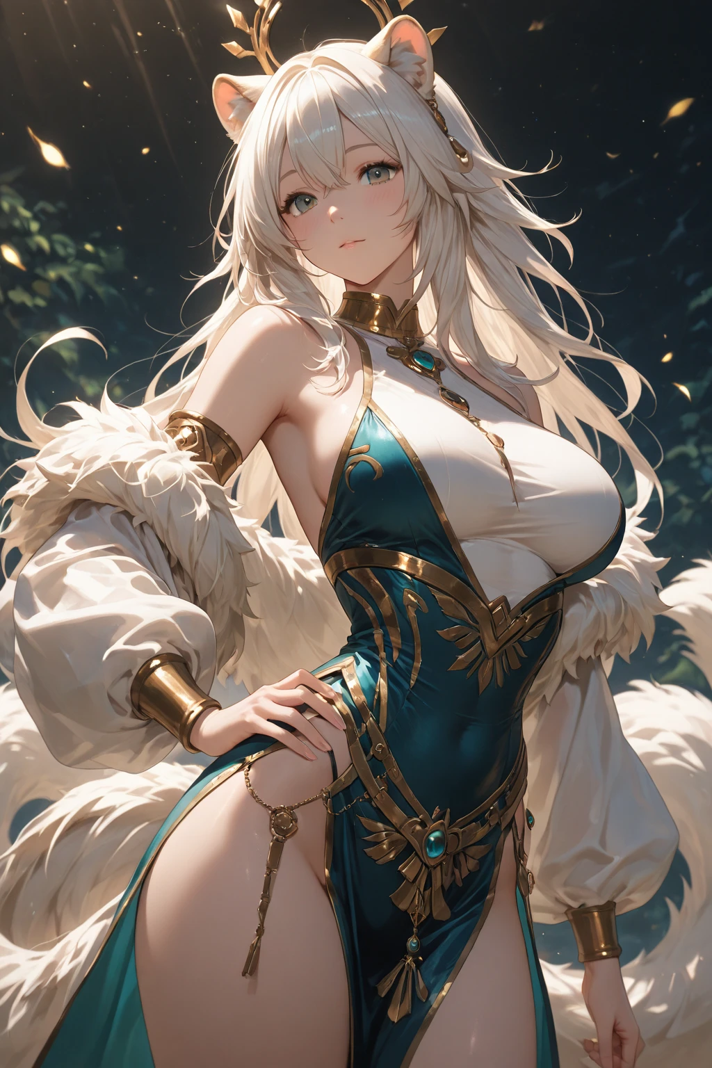 woman,1female,((milf,mom,mature,mature woman,33 years old female,adult)),(large breasts:1.5),saggy breasts,(((white hair:1.4,straight hair,long hair:1.4,colored inner hair))),((RED_eyes:1.3)),intricate eyes,beautiful detailed eyes,symmetrical eyes,((((dark skin:1.4,lustrous skin:1.5,bright skin: 1.5,skin tanned,shiny skin,very shiny skin,shiny body,illuminated skin)))),(spider lower abdomen,narrow waist,wide hip,bimbo body,inflated legs,thick thighs,delicate detailed fingers),(((detailed face))),
cute,slutty,sensual,seductive look,seductive,((erotic)),opulent,sumptuous,longingly,((nsfw)),
queen,goddess,fantasy,(beautiful winter silver clothes,silver silk),((strapless red dress,very long red skirt,red dress)),(silver clothes),(((ice jewelry,intricate necklace,christmas jewelry,detailed outfit))),cleavage,silver silk,((eyeshadow,elegant makeup,eyelid makeup,gold lips,gold lipstick)),((Transparent cloth:1.1)), (((Sexy white fur coat, white fur coat outfit, wearing a white fur coat:1.3,winter white coat))),red gloves,(((intricate outfit,intricate clothes,embroidered outfit,ornate outfit,embroidered clothes,ornate clothes))),
(dynamic pose:1.0),embarrassed,(centered,scale to fit dimensions,Rule of thirds),
((snowy pine forest)),winter,scenery:1.25,((intricate scenery)),((snow forest background)),Christmas tree,
(Glossy winter ornaments),highres,sharp focus,(ultra detailed,extremely detailed),(photorealistic artwork:1.37),(extremely detailed CG unity 8k wallpaper),(((vibrant colors,vibrant theme))),(intricate),(masterpiece),(best quality),