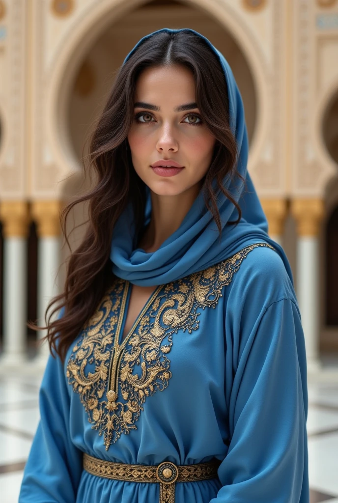 (Cinematic Photo:1.3) of (Ultrarealistic:1.3),(Lustful:1.3) Woman, long hair, pink and blue hair, <lora:edgDjellabav1:1> (beige edgellaba:1.2), a woman in a dress, (wearing beige edgellaba:1.1), <lora:Chokers:1.2> (edgChoker:1.2), wearing edgChoker,Highly Detailed