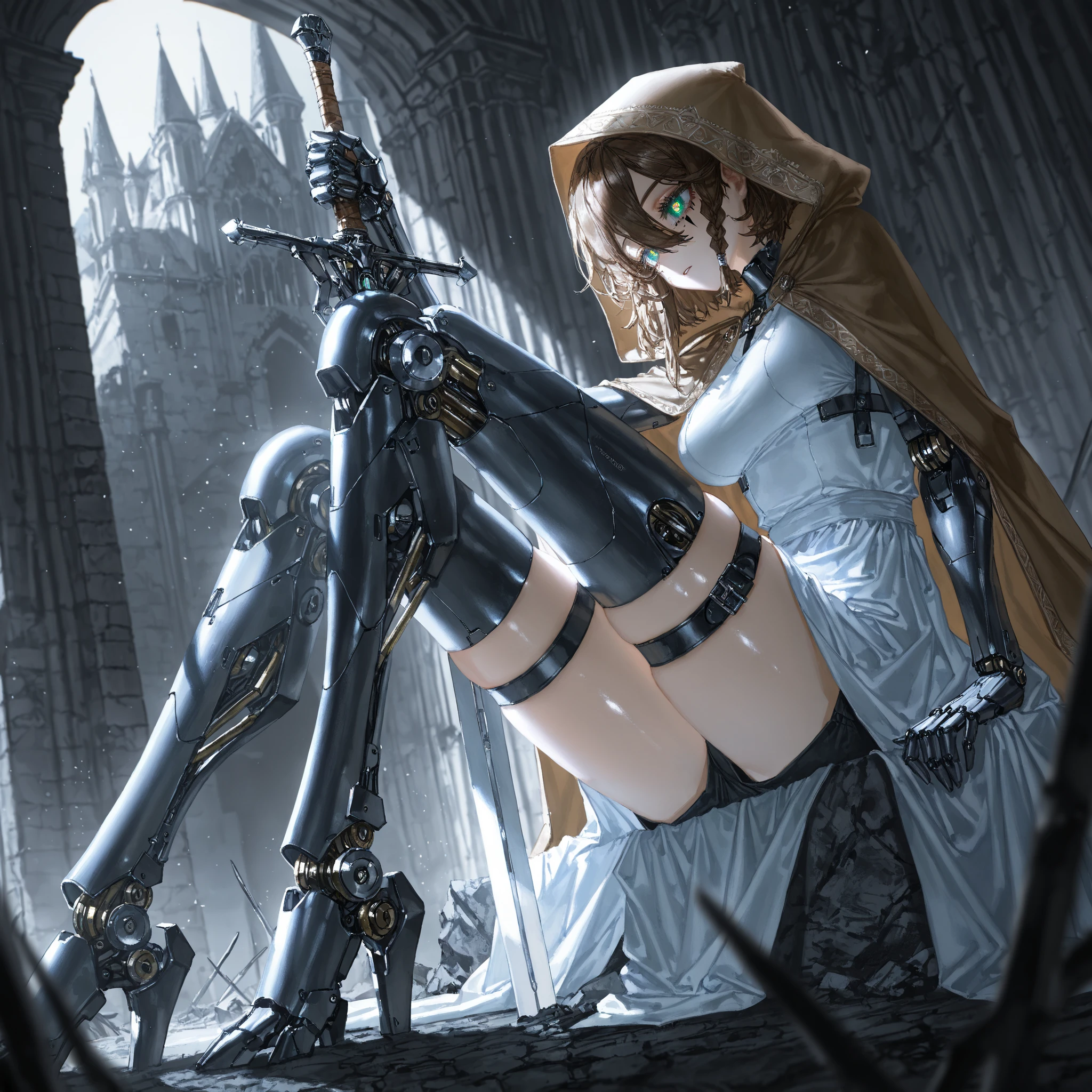 sexy, bright, ((((sfw)))), ((masterpiece)), ((best quality)), anatomical, intricate details, cinematic light, (navel:1.3), white hair, red eyes, (((alien heavy exoskeleton)), luminous skin, (((full-body covered latex suit)), small breasts, (illustration:1.1), HDR, 8k, art by rutkowski and artgerm, soft cinematic light, adobe lightroom, photolab, BREAK, intricate, highly detailed, (((depth of field)))), faded, slate gray atmosphere,  ((realistic epic)), (hdr:1.5), ((neutral colors)), art, (mute colors:0.3), hyperdetailed, (artstation:1.2), warm lights, dramatic light, (intricate details:1.3), blood on the mouth mask ((mechanics)), [1girl:cat:2]