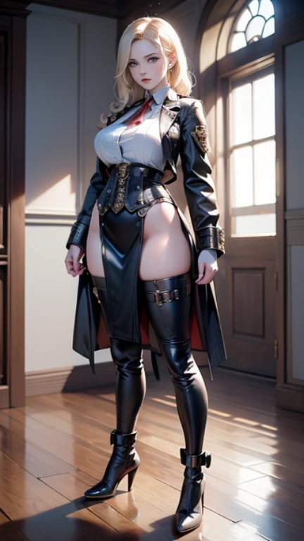 dark fantasy anime illustration of a (mature MILF BIMBO albino skin and short white hair), (FULL BODY) perfect face, wearing tight leather stealth armor, stalking, BIG KNOCKERS CLEAVAGE, lustful smirking smile red blush red cheeks, chain leash, kneeling, shackles, leather black collar slave, ((BLACK background)) hands on glass WITH KNOCKERS on glass, glass window fog water drop, 5 fingers each hand, metal handcuffs, black choker collar, thighhighs, long legs, metal ankle, metal sandals, metal shoulders, standing straight symmetrical against glass
