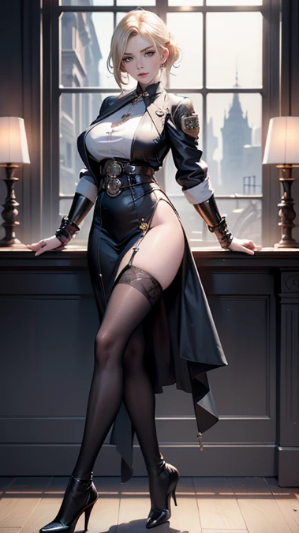 1girl, full body, spy suit, gothic costume, elegant style, steampunk reference, palace dance salon, baroque details, hidden spy weapons, spy equipment hidden in clothes, gothic punk victorian elegant clothing, correas tácticas ocultas, spy girl, tactical spy equipment