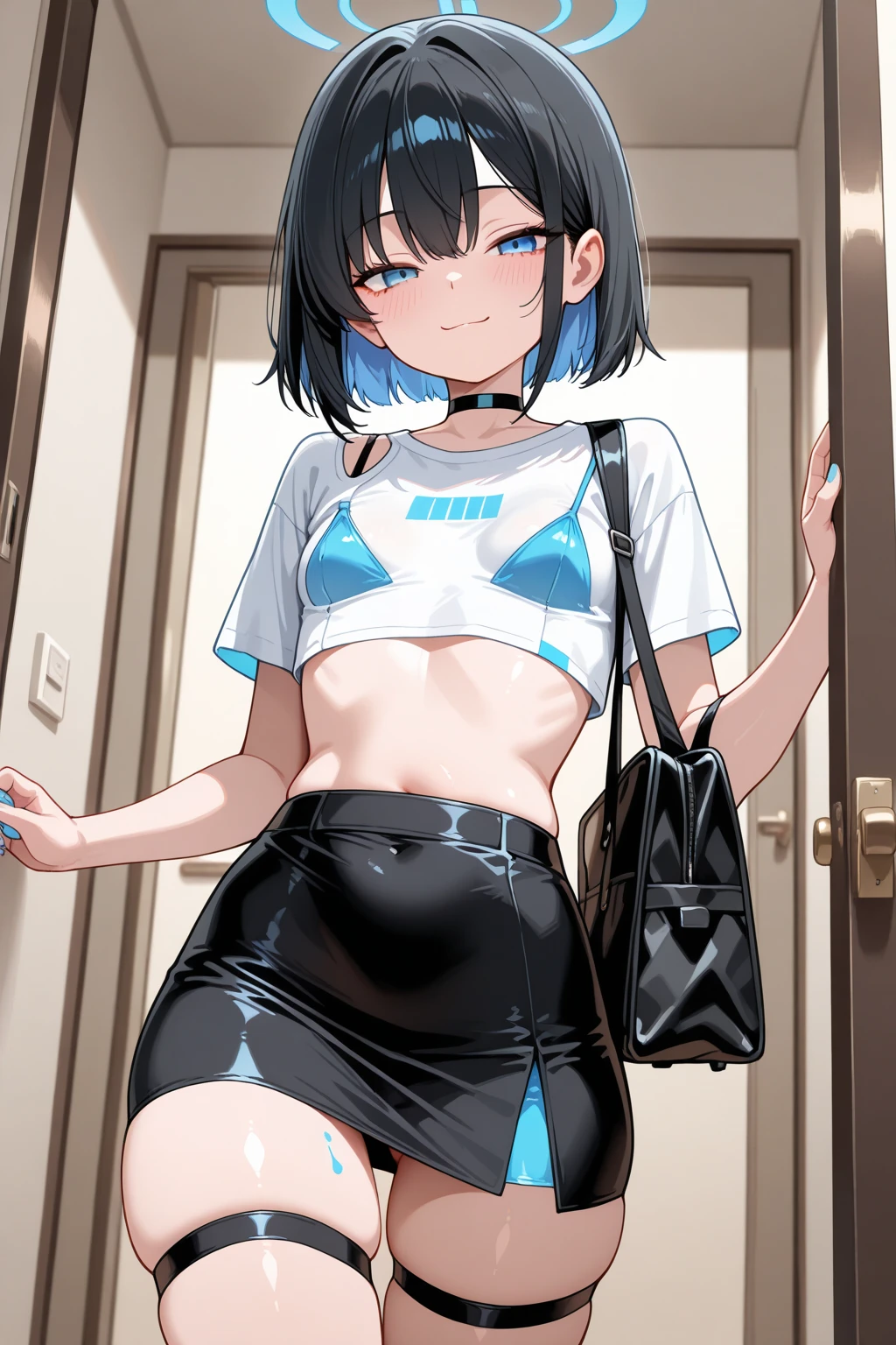 (masterpiece, Highest quality, It captures a very cute moment, Depth of written boundary, Super detailed, Ultra-high resolution, C4D, Octadale, 3D Modeling,Realistic human photos、 8K, 16K, One Girl,Middle school students, Small breasts,Black Hair,short hair,Straight Hair,Light brown eyes,White headband,Wearing black glasses,Cute face), Bloomers, Black tank top, translucent, zettai ryouiki, Wet clothes,Classroom Nights,Moonlight, Good elevator, Take off、Real-life skin、Not an anime