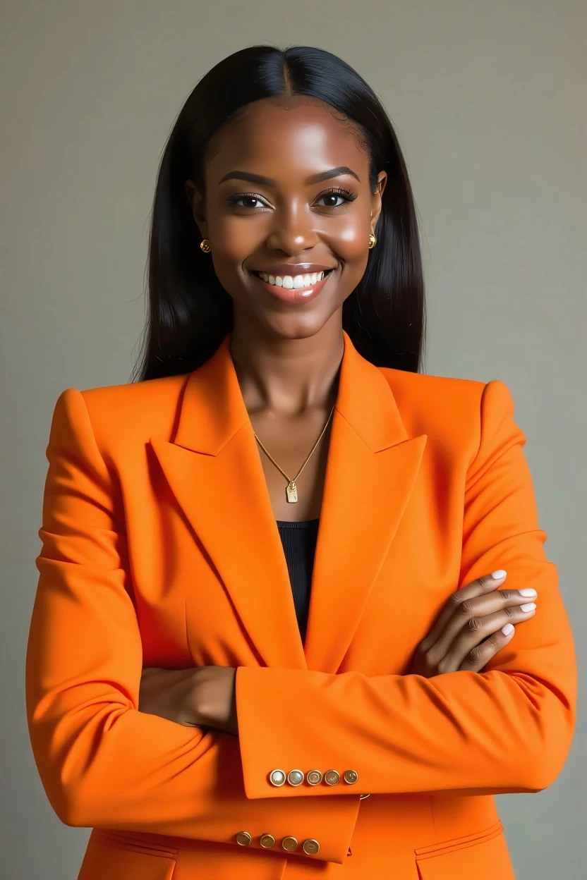 A gorgeous beautiful black woman, beautiful silhouette, bonitas + kind lips+Businessman Tresse) are in a company . very realistic Ivorian communications manager