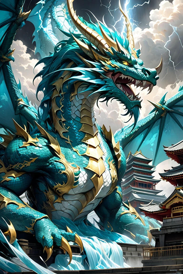 high resolution　high quality　Reality　Chinese legendary creatures　Divine Beast　Qinglong　fierce々Shii　Intimidating　Intimidation　object of faith　Looming　Ascending Dragon