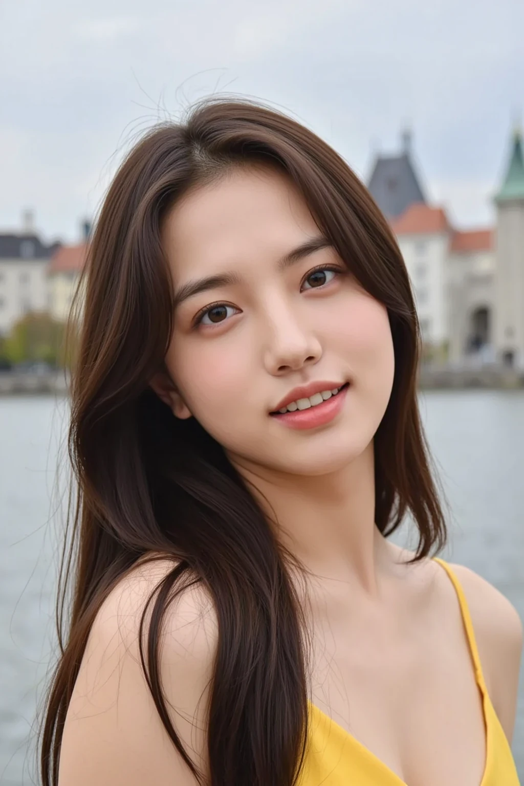 Hyper realistic, Beautiful, cute Face, 20 Years old russian lolita Girl, blue eyes, red lipstick, sensual Lipstick, (nude), Detailed Strapless pink G-string, cleavage cutout, Rounded Breast, slightly Chubby , luxury necklace, White Skin, Smiling, Dark City Background, mid shot, upper body, Perfect Potrait, Bokeh Effect, Look at Viewer, Perfect Eye, Perfect Hand, (breastssize:1.2), ((adorable:1.2)), ((masterpiece:1.1)), ((bokeh:1.2)),