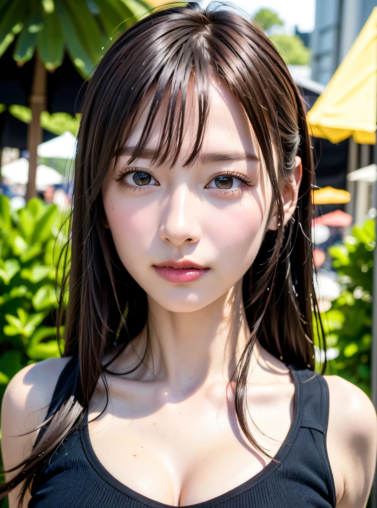 (masterpiece, best quality, beautiful girl, pretty face:1.5), (upper body, bangs, smile:1.2), small waist, (simple background:1.4), beach, (horizon, beautiful sea, sky, sunny day:1.2), bikini, facelight, 8k, official art, raw photo, incredibly absurdres, depth of field, looking at viewer, ultra realistic, highres, photography, film grain, chromatic aberration, sharp focus, bokeh background, dynamic lighting, highest detailed, extreme detailed, ultra detailed, finely detail, extremely detailed eyes and face